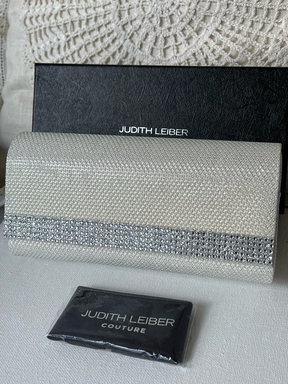 Judith Leiber Couture Crystal-Embellished Silver Eye Glass Case, EUC